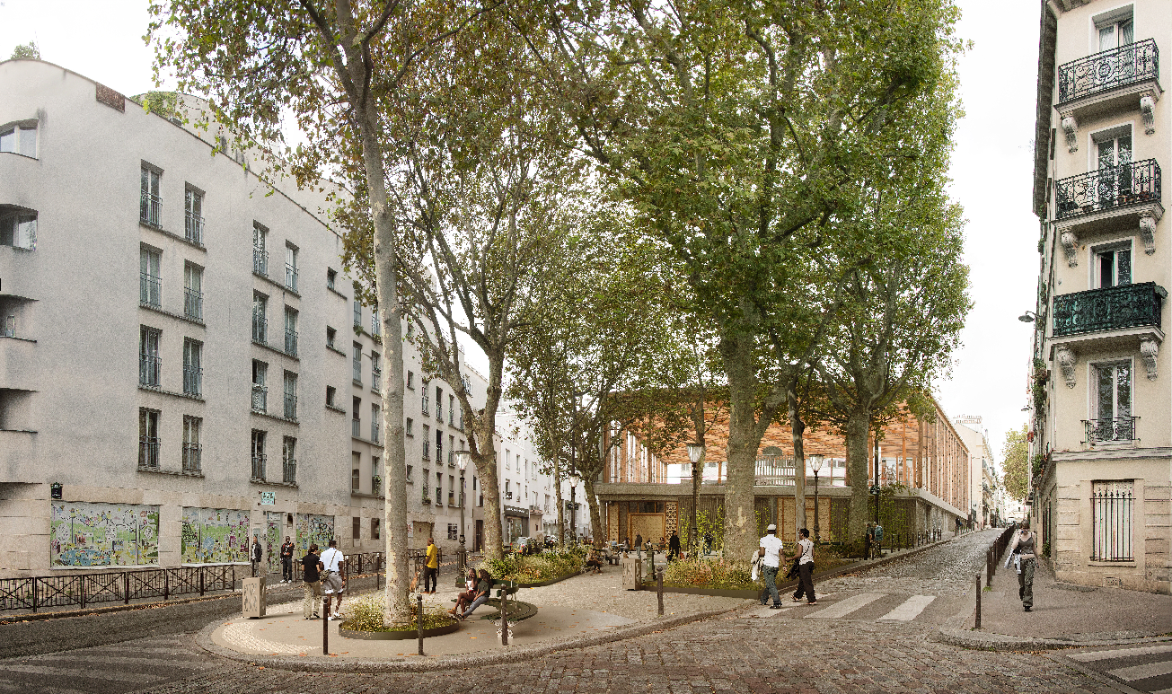 perspective de la place avec des arbres