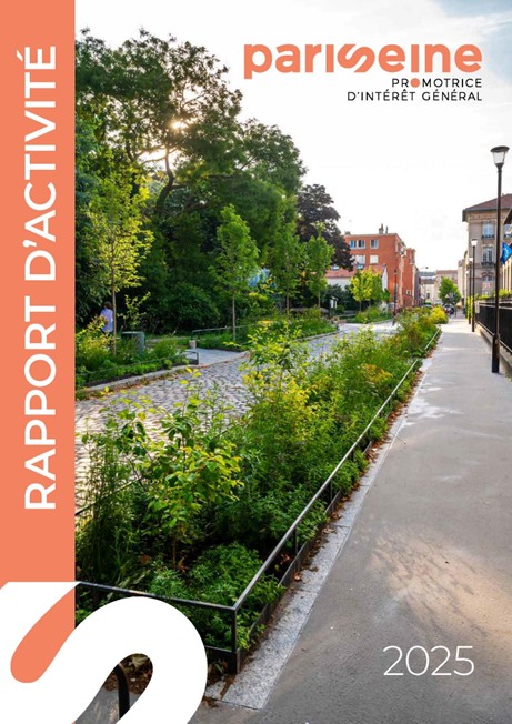 une rue piétonne bordée d'arbres et avec une tranchée végétalisée